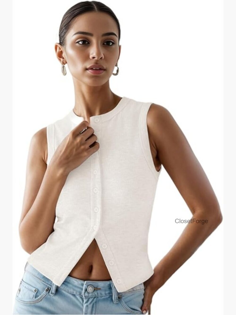 Ribbed Button Down Tank Top Sleeveless Crop Top Going Out